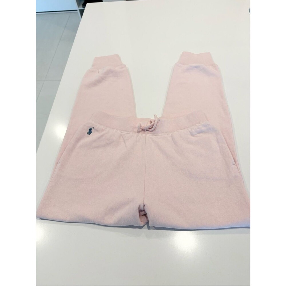 Polo Ralph Lauren Girls Pink Fleece Jogger Sweatpants Pony Logo Size Large 12-14